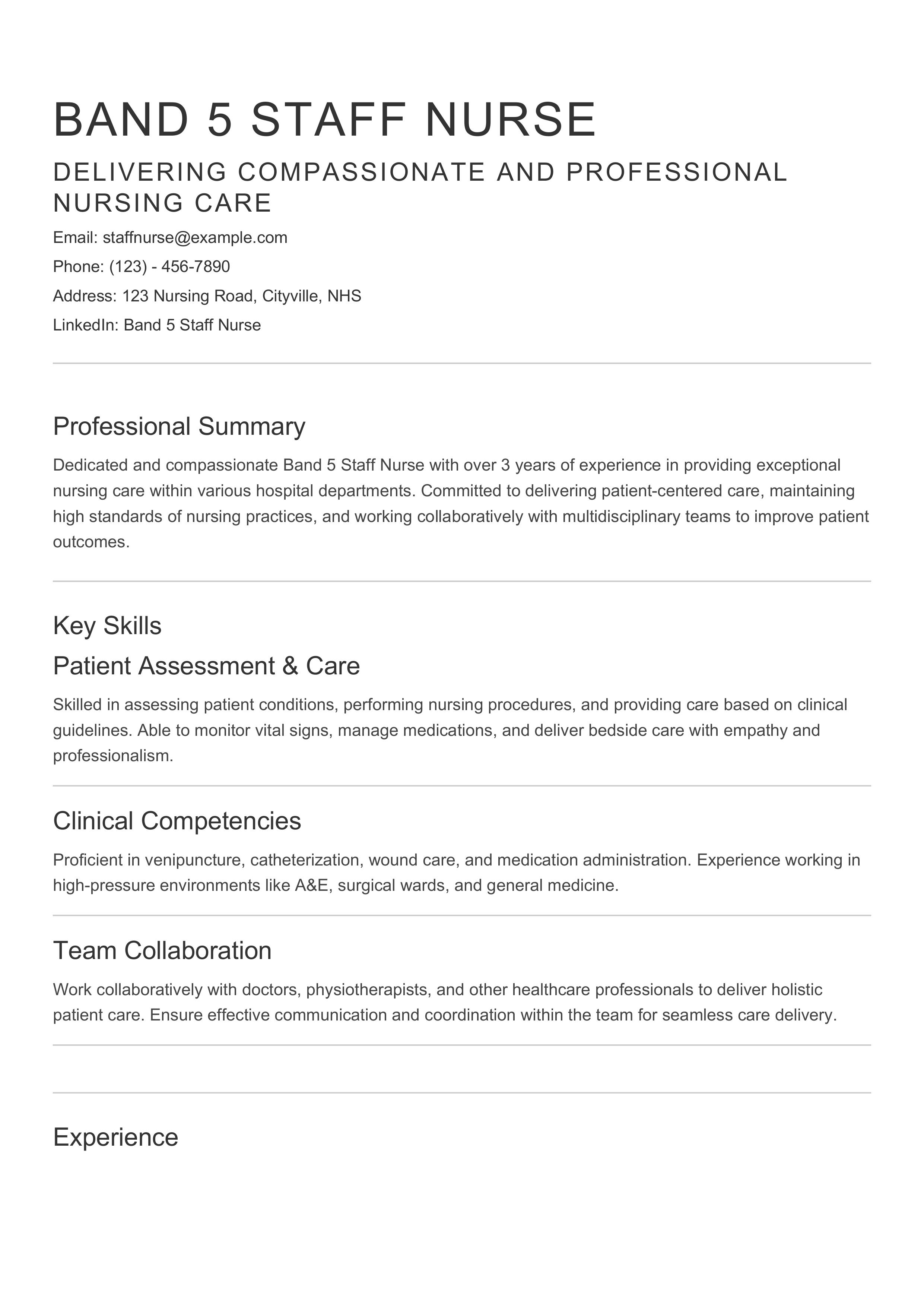 Band 5 Nurse CV Template for NHS Applications – Easy to Edit