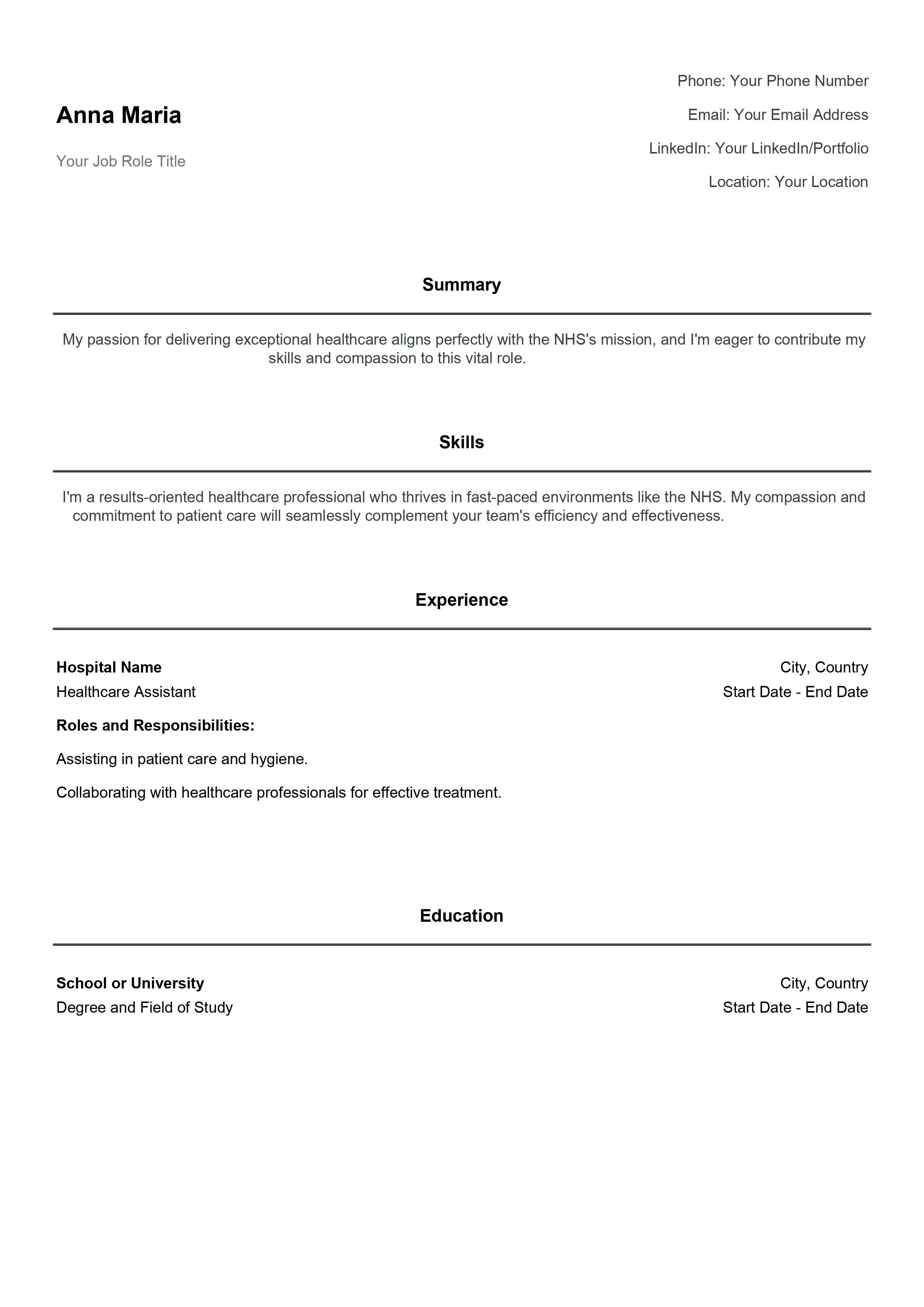 NHS CV Example: Create a CV for Nurses, Doctors and More