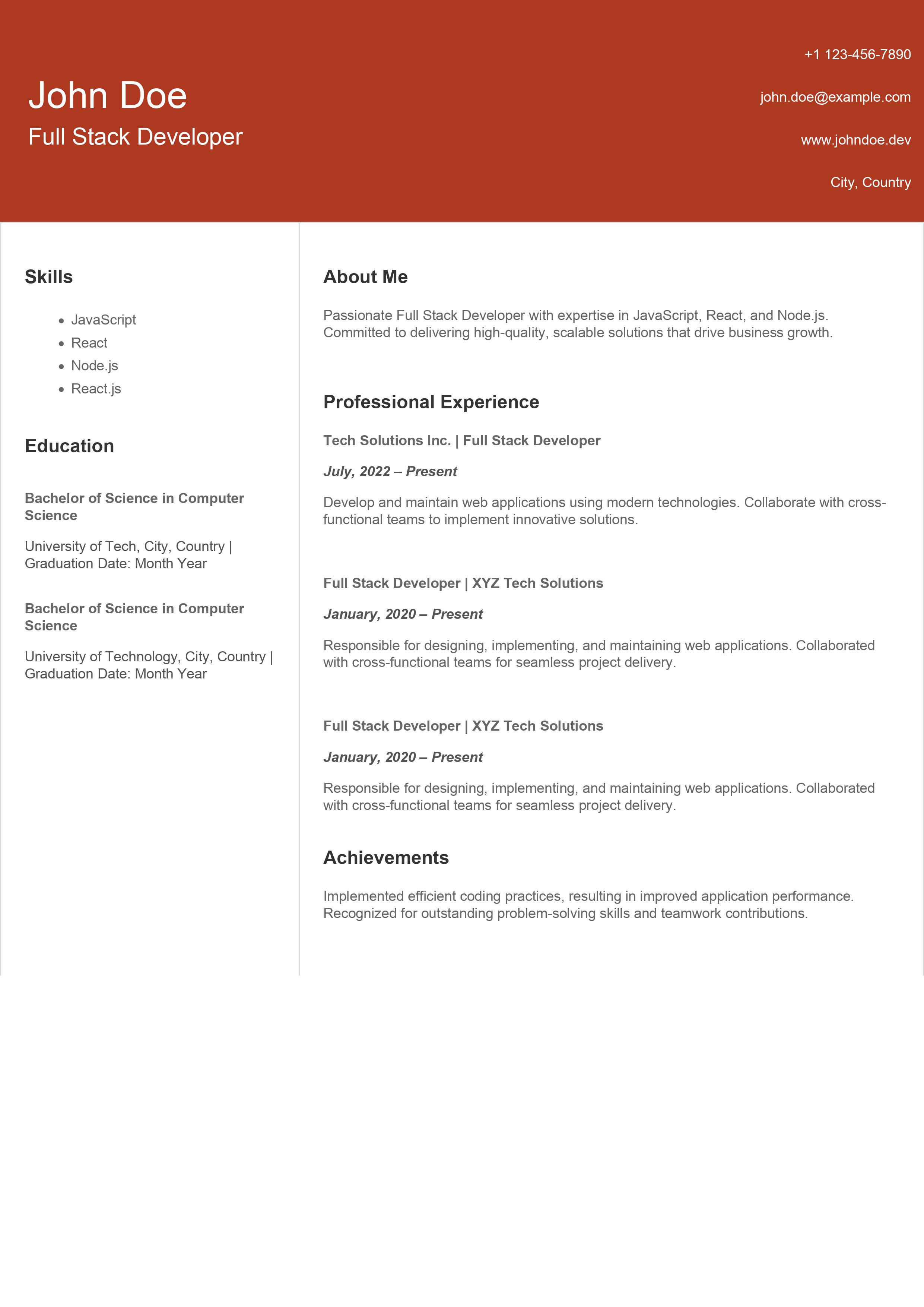 Create Professional CV Without Photo - Edit and Download