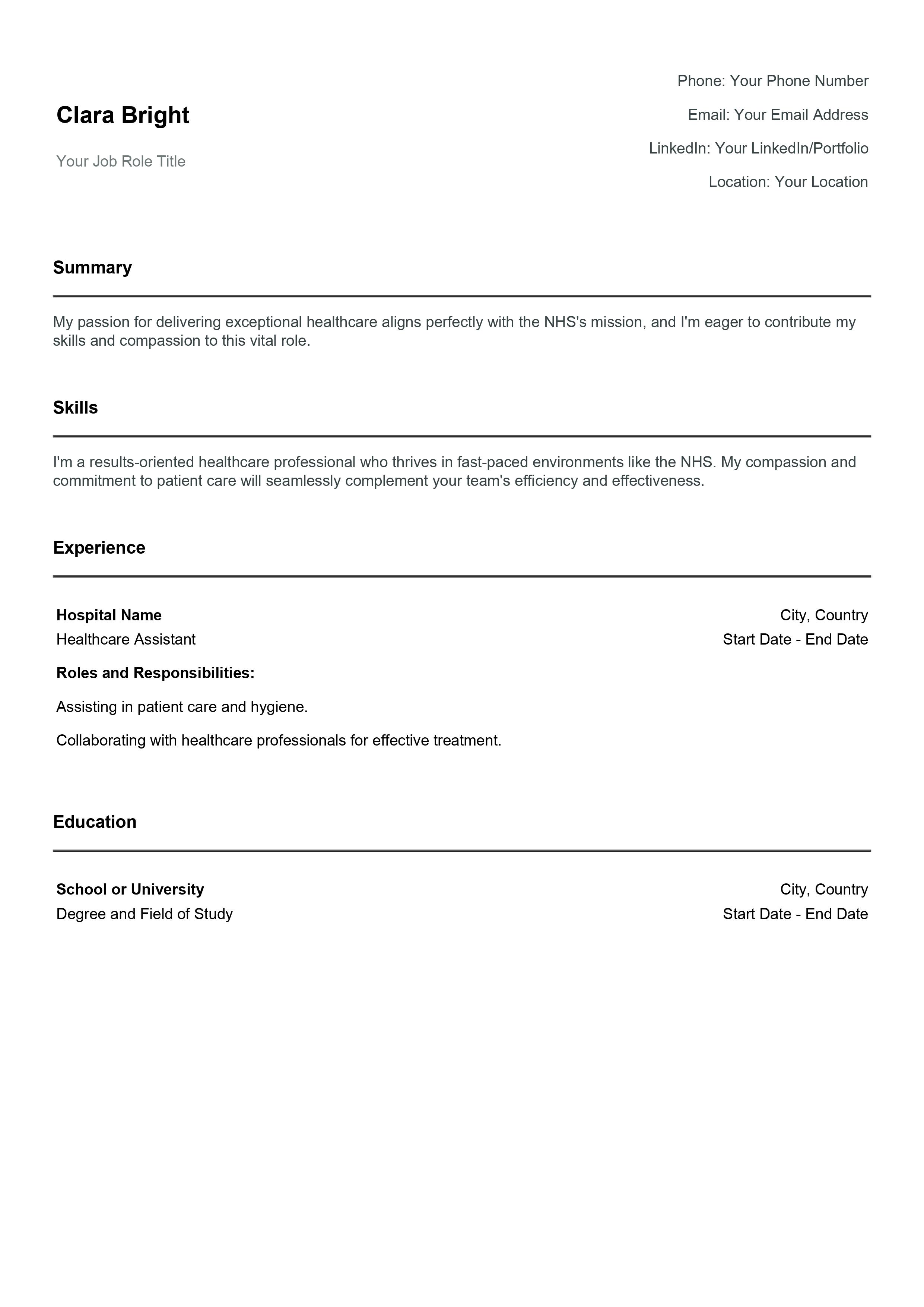 Download Your Free NHS CV Sample 2024 - Edit, Modify and Download