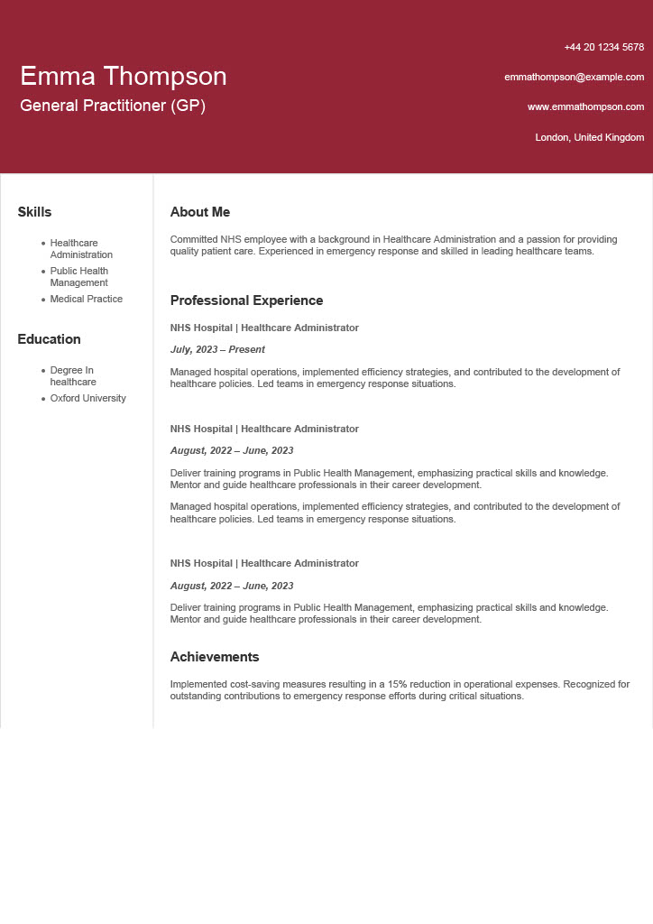 Free Download: General Practitioner CV Sample and Template